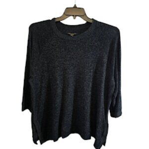 DONNA KARAN SLEEPWEAR SIZE LARGE HEATHERED BLACK TOP SIDE SLIT 3/4 SLEEVE